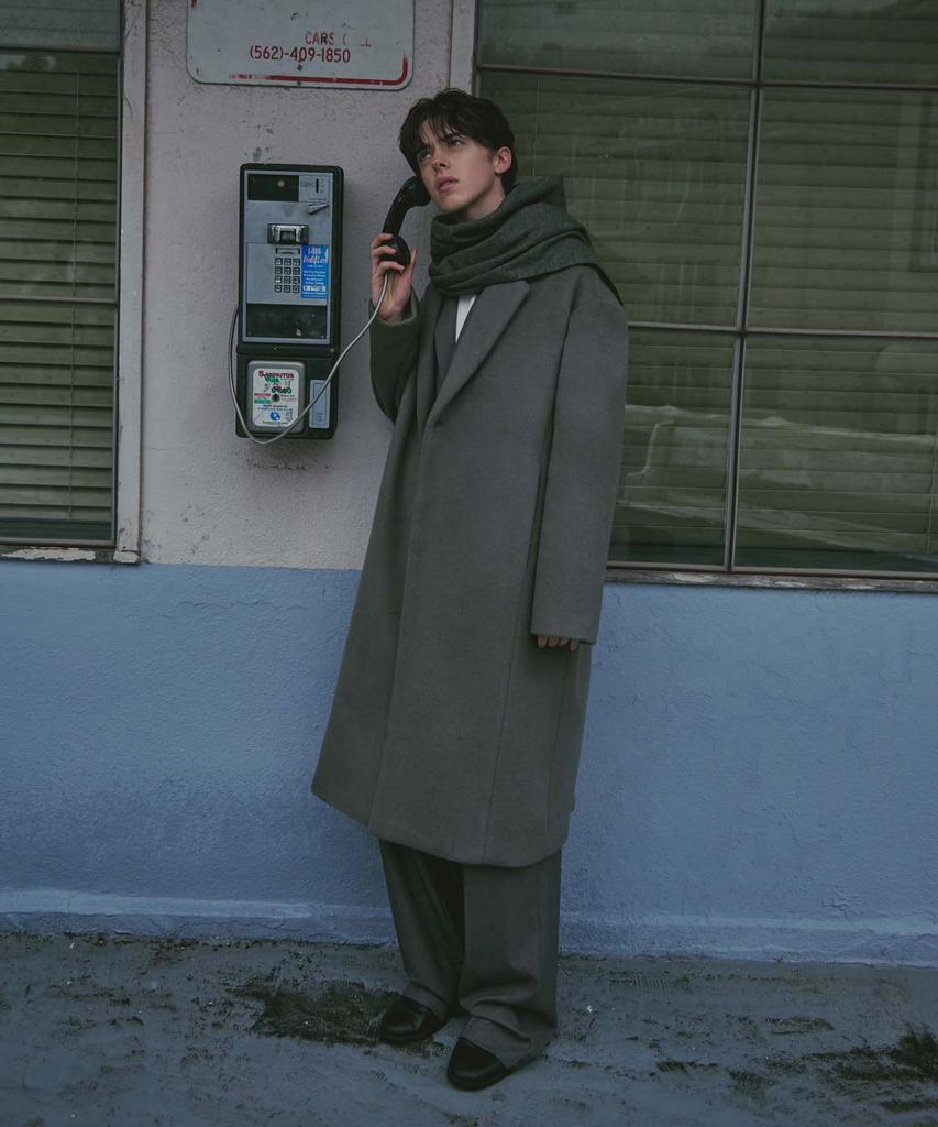 Lad Edition Drop Shoulder Long Wool Coat_Khaki Gray