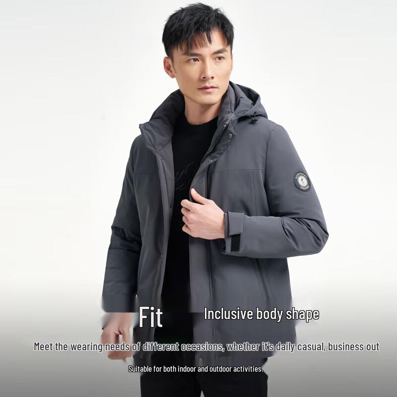 Men s Autumn/Winter Detachable Hood Down Jacket 4XL серый