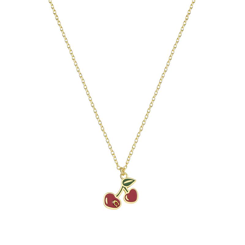 COACH Cherry Pattern Girl Pendant Copper Necklace Women s Gold
