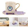 Kichvoe Evil Eye Coffee Mug Set Tea Cups and Saucers Turkish Blue Eye Espresso Cup Water Milk Drinking Cup with Ceramic Hamsa Hand Saucer Candy Plate