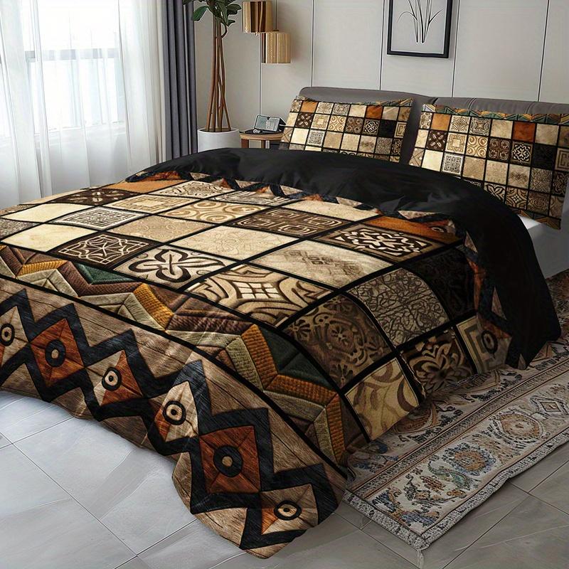 Retro Tribal Style Geometric Patchwork Duvet Cover Set 1 Duvet Cover+2 Pillowcases Four Seasons High-Definition Printing