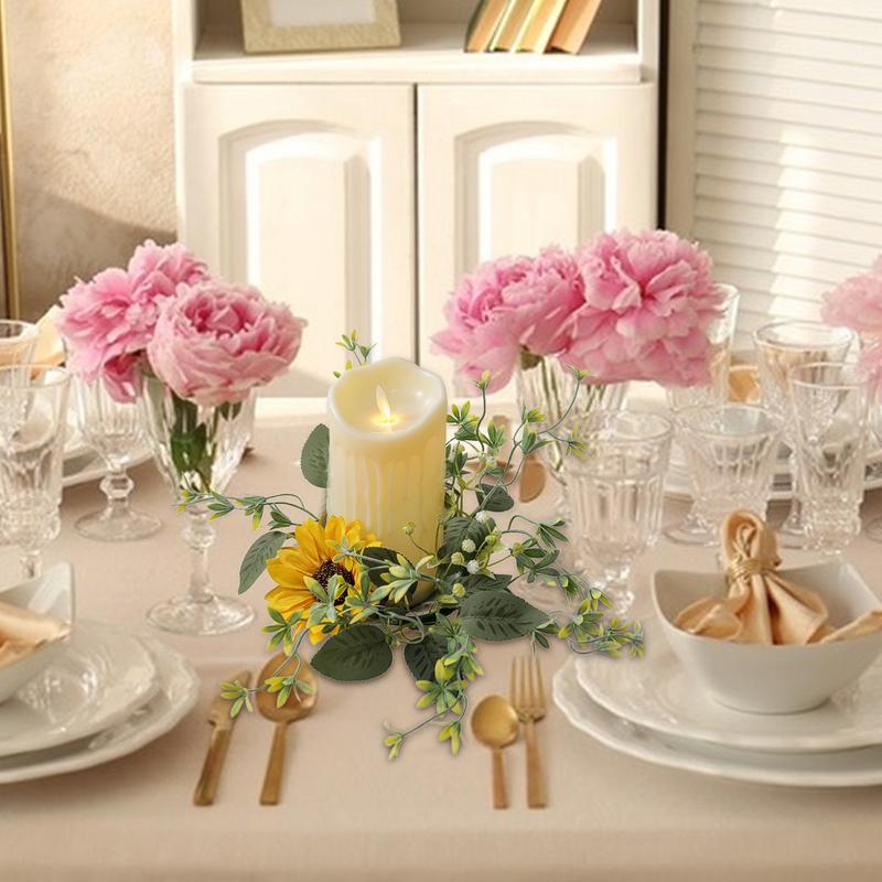 Wreath Candle Ring Sunflower Faux Kitchen Cabinet Wreaths Candle Rings Candlestick Wreath Table Wedding Party Arrangement