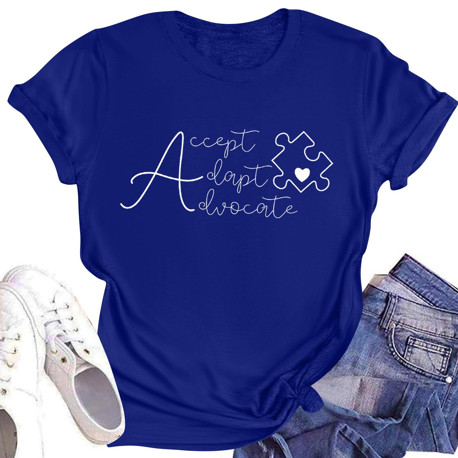 

Женская повседневная футболка с короткими рукавами и круглым вырезом с принтом и буквенным топом M