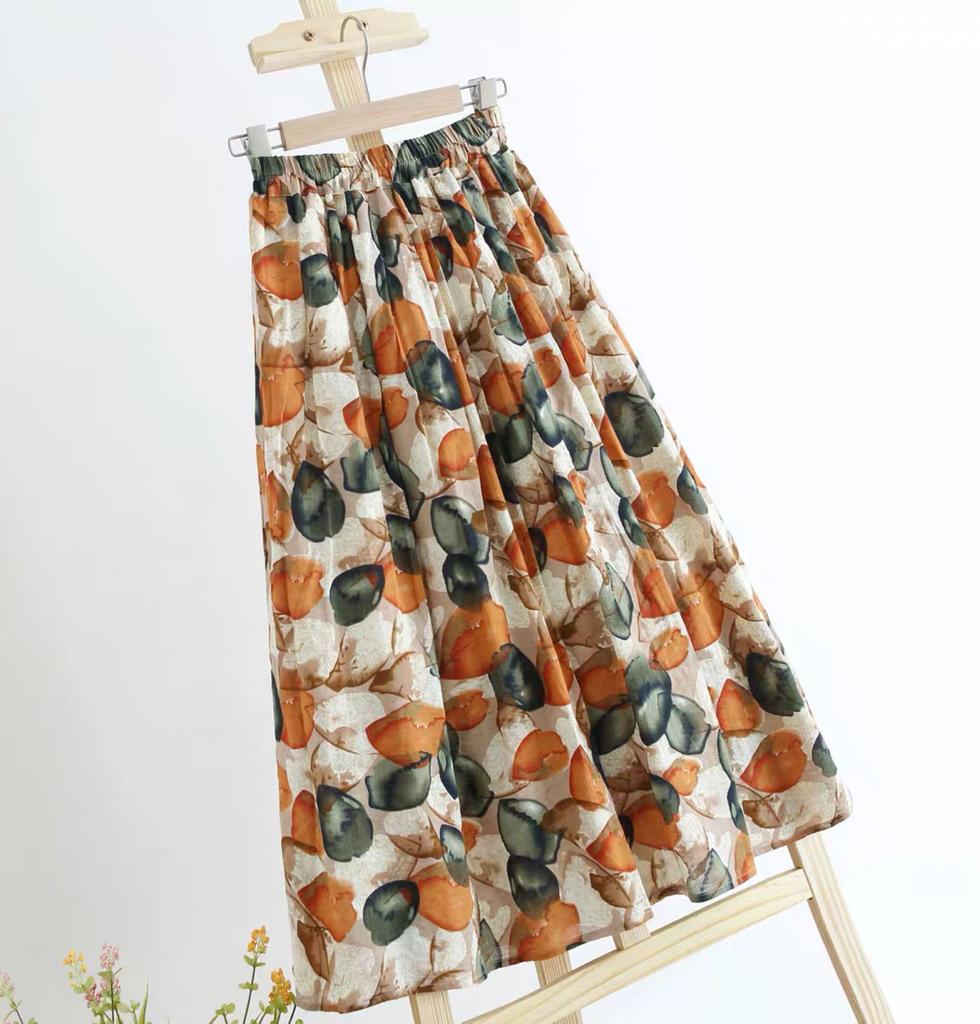 Summer Printed Half Length Skirt Fragmented Flower Pattern Umbrella Skirt Large Wave Point Mid Length Skirt A-line Skirt
