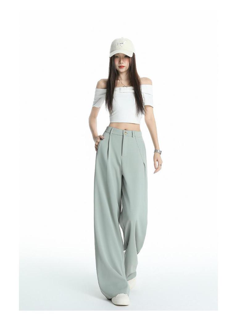 2026 Women's Black Slimming Wide-Leg Casual Pants, Plus Size, Soft Thin Fabric, Straight-Leg Design.