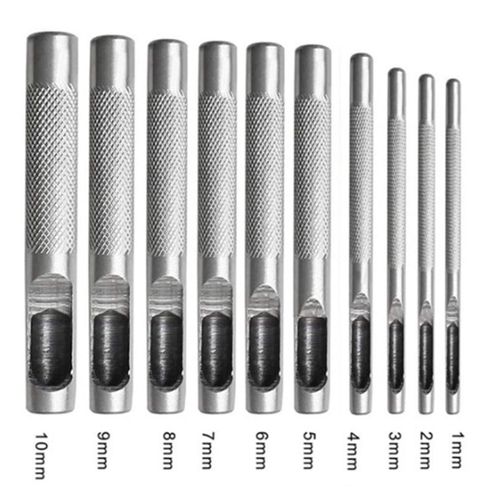 10 Pcs Leather Hole Punching Tools Leather Hollow Drilling Puncher Kit 1-10mm Sewing Craft Leather Working Tools