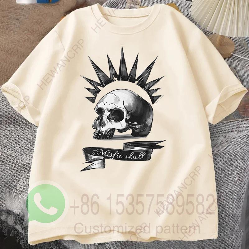 Misfit Skull TShirt Mens Tracksuit Cotton Shortsleeved Tops Crew Neck Pullover Casual Sportswear Harajuku Retro Streetwear