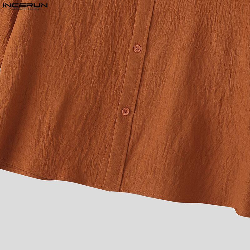 INCERUN Oversized Men Lapel Neck Short Sleeve Cropped Casual Loose Shirts