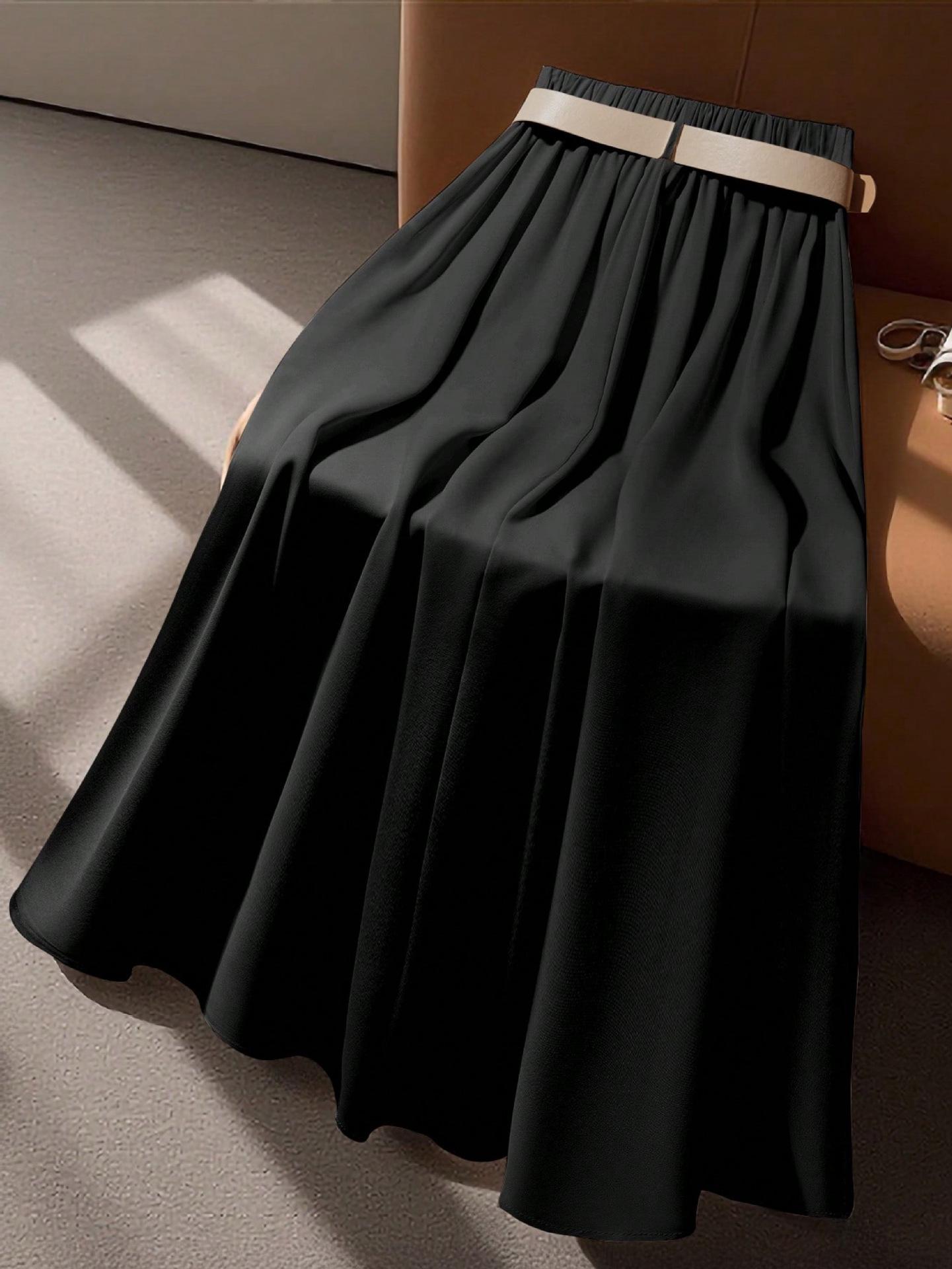 

2025 Elegant High-Waisted A-Line Skirt for Women - European & American Style XL чёрный