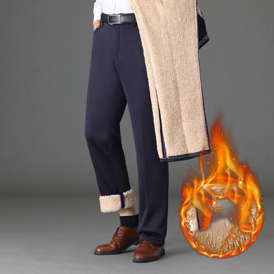 Men's Thick Velvet Warm Clothes Wool Fleece Trousers Casual Straight Pants Flexible Windproof Bottoms Formal Business Pants For Men