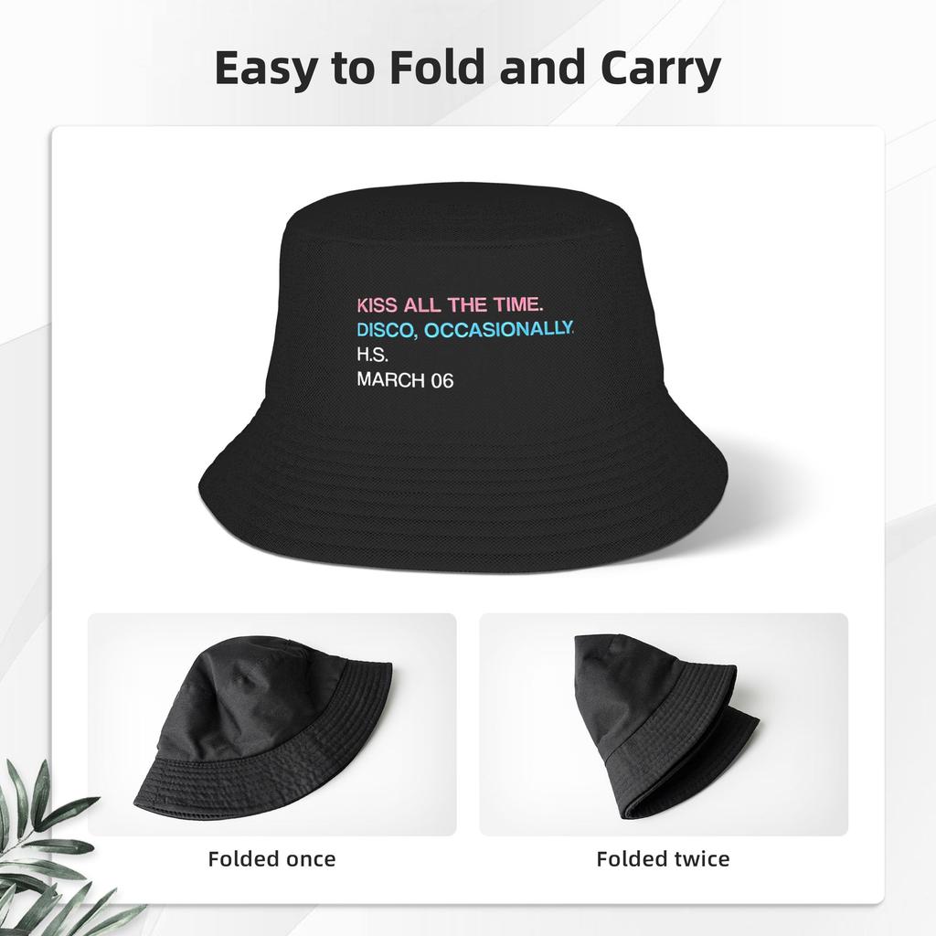 Women Men Bucket Hat Kiss All The Time Disco Harrys Styles Summer Travel Headwear Lightweight Outdoor Fishing Caps  Bob Hat