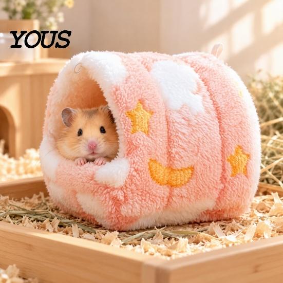 Small Animal Hiding Place Winter Plush Hamster Bed, Cozy Hanging Hammock, Warm Hideout Cave Breathable House Animals Cage Accessory for Sugar Glider,