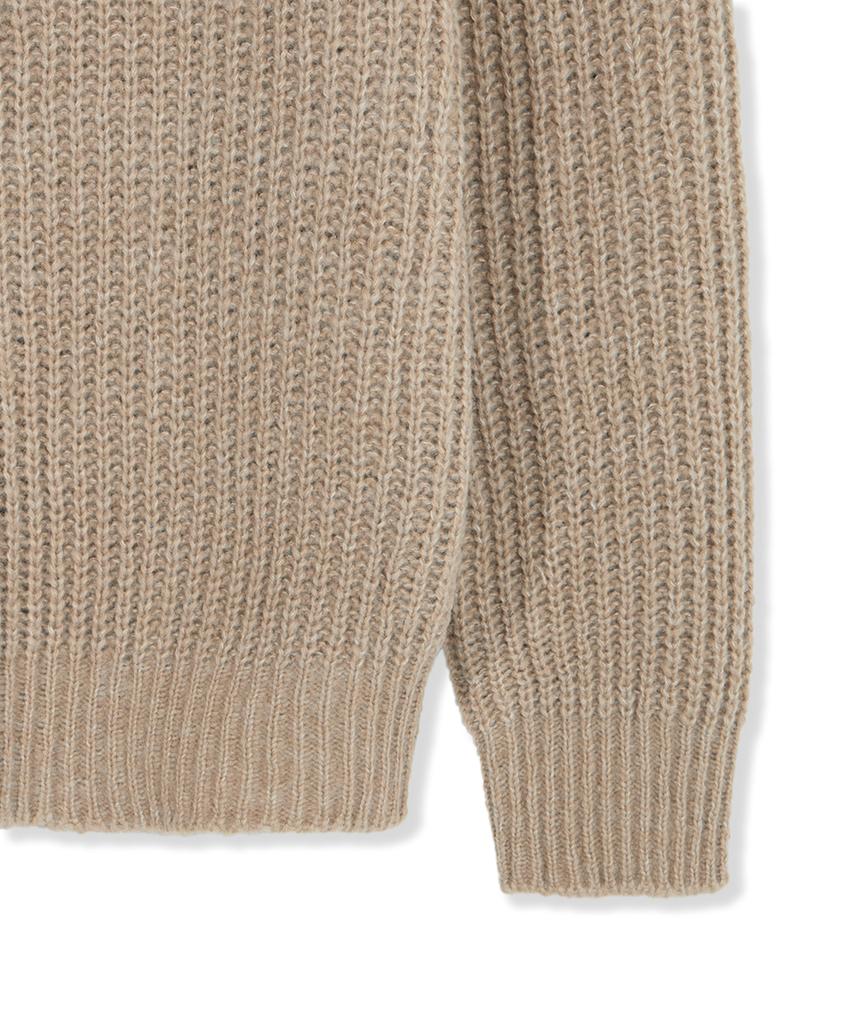NODU Adn Heathered Hacci Round Semi-Overfit Long Sleeve Knit [Beige]