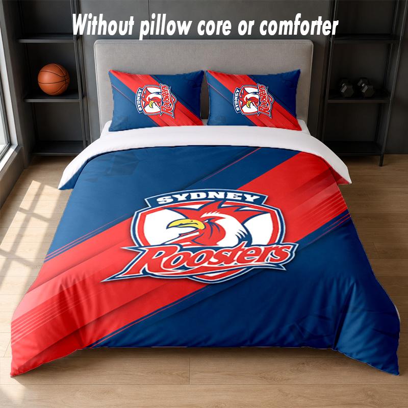 Sydney Roosters Design Bed Bedding Set 1 Duvet Cover + 2 Pillowcases Soft Breathable Household Bed Linens