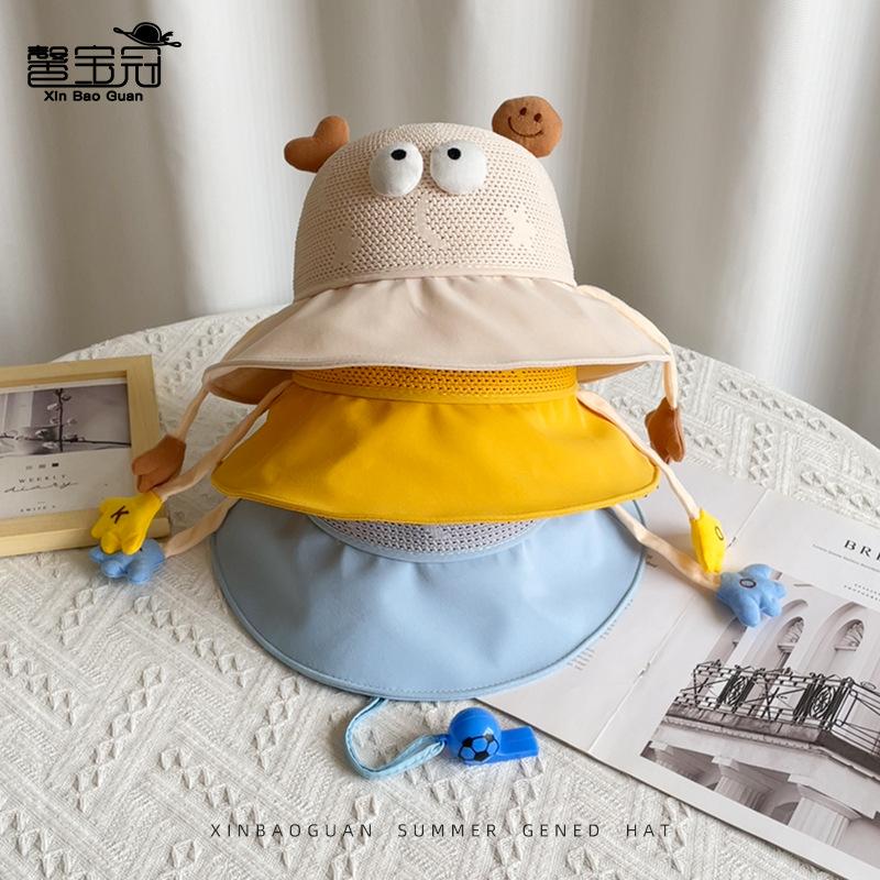 Children's hats summer boys and girls sunscreen hats cartoon cute big eaves bucket hat outdoor cool breathable sun hat
