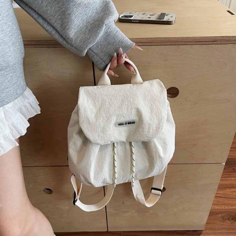 Nylon Students School Bag Solid Color Shoulder Bag Gift Drawstring Backpack Travel
