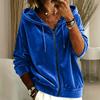 New European and American Casual Solid Color Velvet Drawstring Hooded Zipper Long-sleeved Women's Sweater