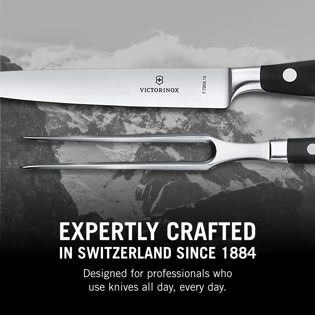 VICTORINOX Carving Knife and Fork Knives for BBQ and Steak Grand Set, Set, Black, Professional-Grade Grilling, Maître, Forged, 7.7243.2