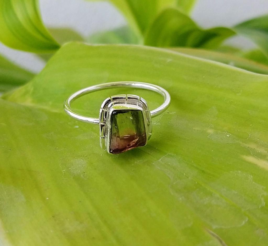 Watermelon Tourmaline Ring 925 Sterling Silver Gemstone Ring Sz 8.5  Wedding