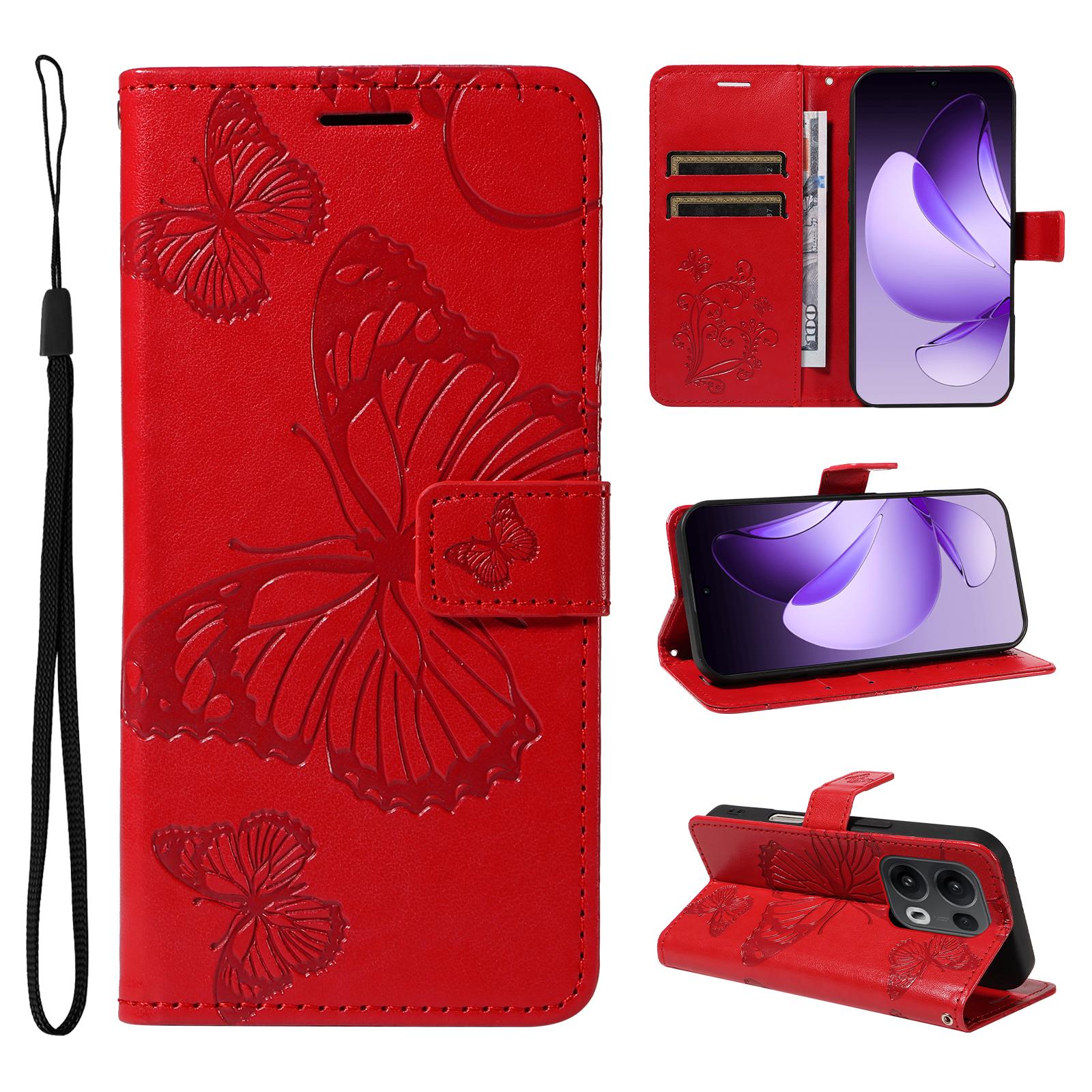 

For Oppo Reno13 Pro 5G Wallet Case Floral Butterfly Imprinted Leather Phone Cover Stand F