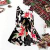 Women Floral Print Midi Dress, Long Sleeve V‑Neck Furry Trim A‑Line Party Dress, Christmas Limited Edition