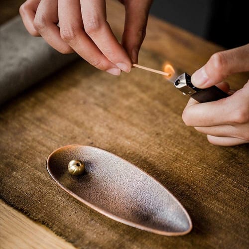 PureSino Incense Holder, Incense Stick Holder, Incense Dishes for Buddhist Altars, Soothing Incense Burner for Buddhist Altars, Gym, Yoga (Bronze)