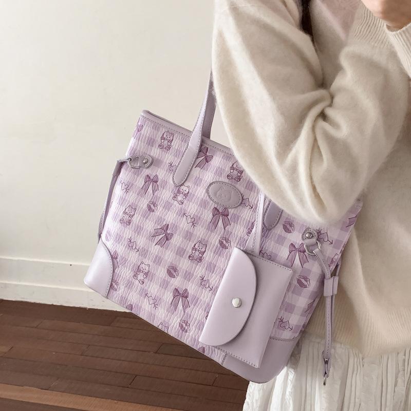 Korean Style Bow Crossbody Bag Spring New Carto Print Shoulder Handle Bag for Women Comfortable and Versatile Storage Bags