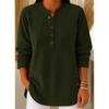 Women's Autumn Waffle Henley Shirt Long Sleeve Button Casual Loose Top
