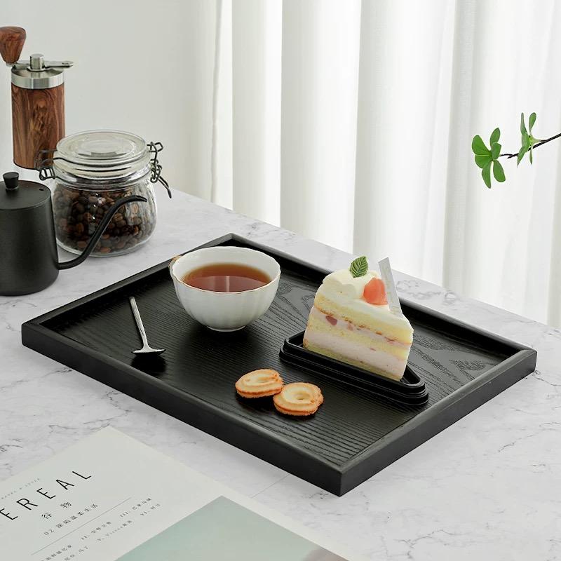 Japanisches Schwarzes Holz Desserttablett, Rechteckiges Teetablett, Rundes Kuchengestell, Niedliches Tablett, Küchenzubehör, Hölzernes Geschirr