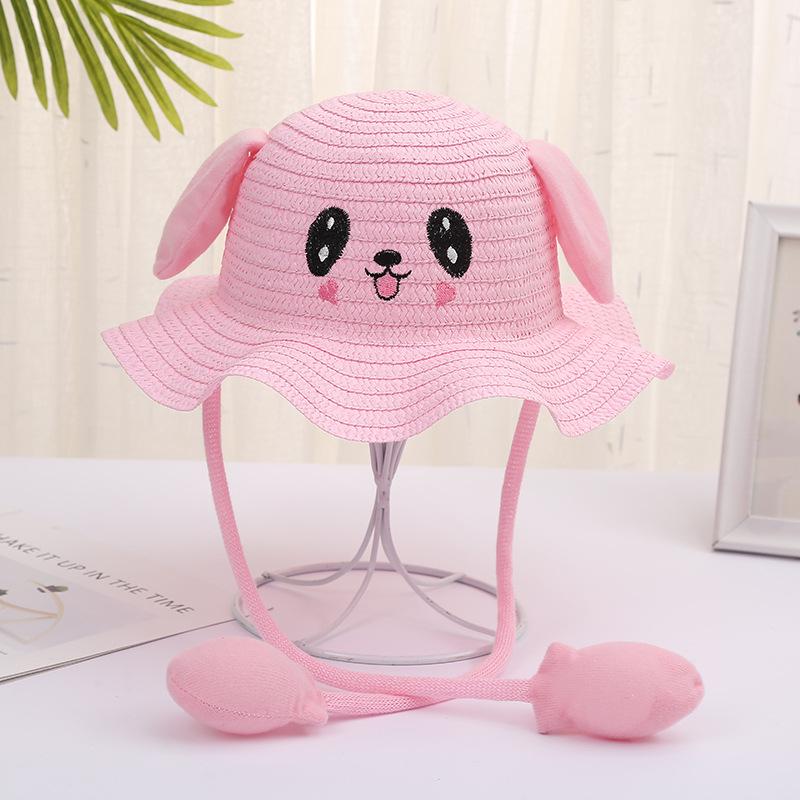Influencer Style Moving Rabbit Ears Baby Sun Hat - Cute Airbag Cartoon Straw Hat for Summer Outings