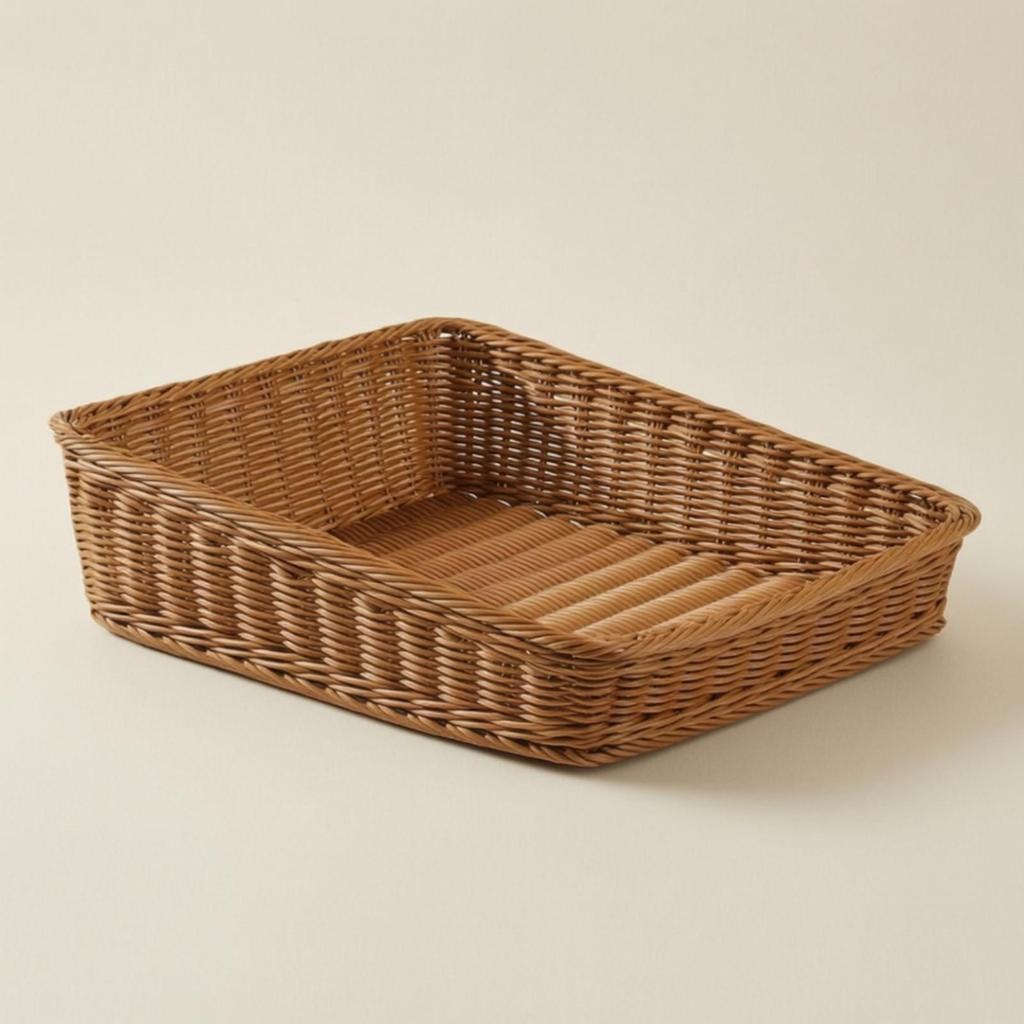 Rattan Basket Open-Top Weave Storage Shallow Organizer Tray for