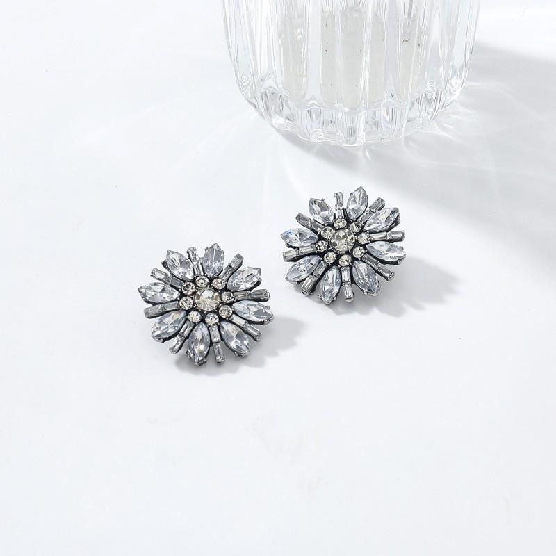 Elegant Floral Stud Earrings With Full Rhinestone Accents Zinc Alloy Lightweight Luxury Fashion Jewelry Women