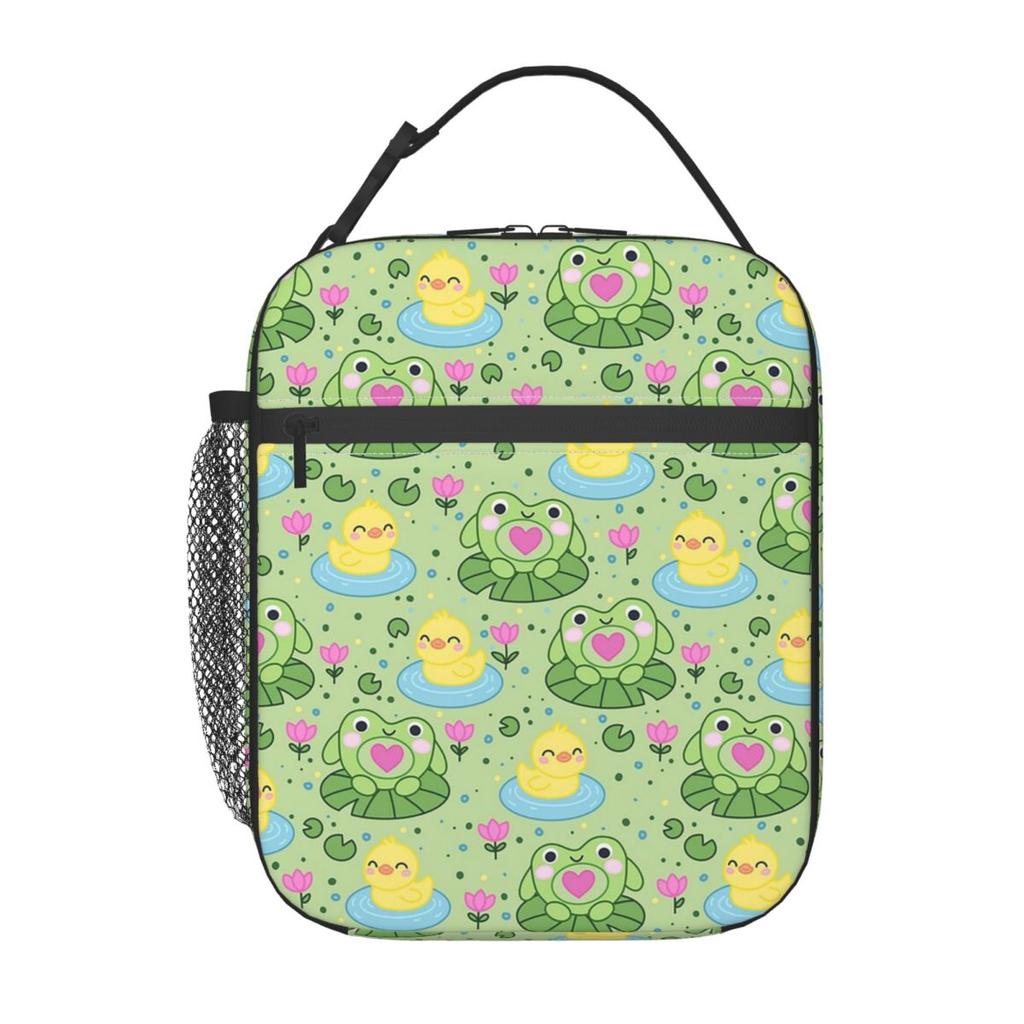 Cartoon Cute Frog Pattern On Lotus Leaves Insulated Lunch Bag for Women Kids Portable Food Boxes Thermal Lunch Box Tote