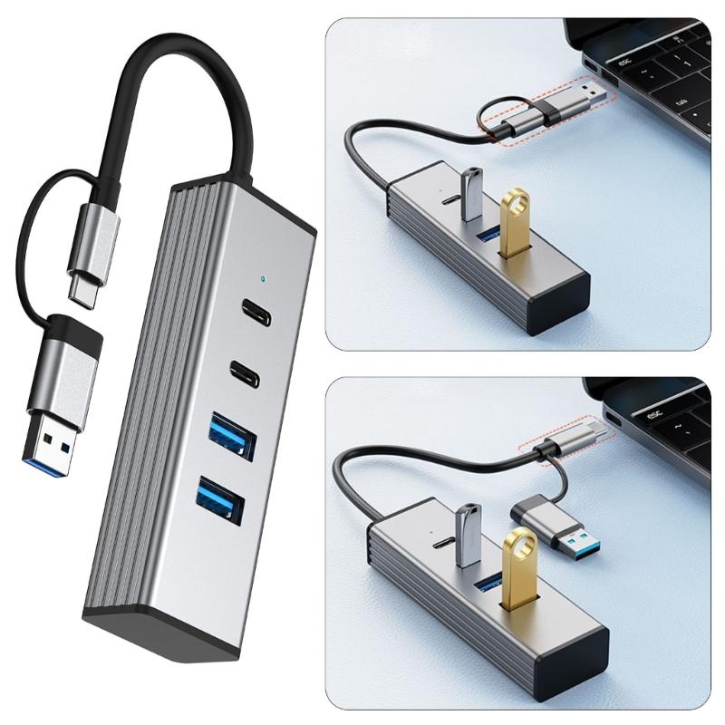 4 Port USB 3.2 Hub with USB C Port 10Gbps Data Transfer Wide Compatibility for Laptops Tablets Smartphones and More