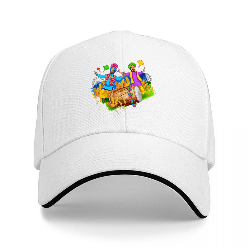 Colorful Carnival Dancers on Drum Baseball Cap Vibrant Street PerforUnisexce Art Design Black Adjustable Hat with White Trim