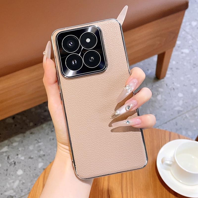 Case For Xiaomi 14/14 Pro Electroplated Lychee Texture Shockproof Full Coverage Soft TPU Edge Protective Cover For Xiaomi 14