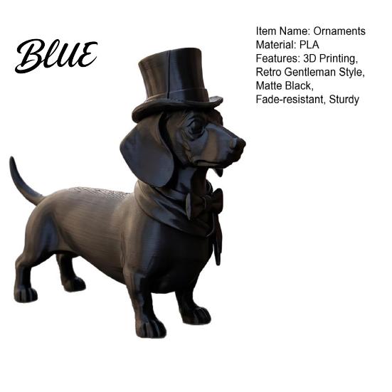 Matte Black Dog Ornament for Office Desk 3D Printed Gentleman Dachshund Figurine, Elegant Sculpture Desktop Ornament, Decor Solid Art Statue Home Gift