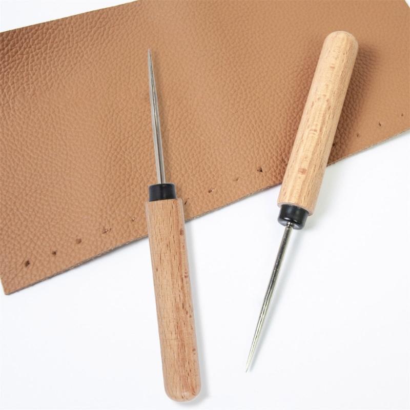 Pack of 2 Sturdy Corrosions Resistant Awls Featuring Wooden Grips for Long Time Use Handcraft Applications