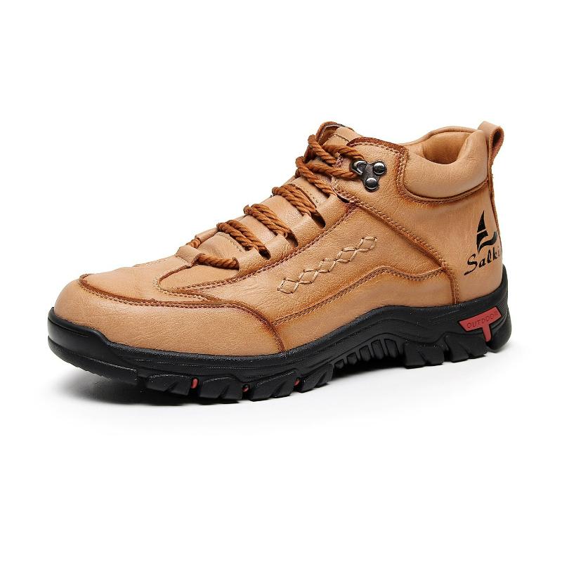 Handmade Men's Boots High-Top Casual Shoes Lace-Up Outdoor Men Hiking Shoes Non-slip Leather Ankle Boots Plus Size Fashion Boots