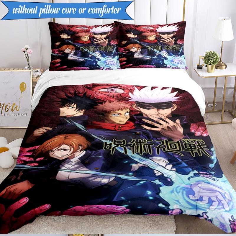 Jujutsu Curse Battle 3pcs K-pop Music Group Bedding set,Ideal for Bedroom, Dormitory,Including Duvet Cover And 2pcs Pillowcases,Fan Gifts