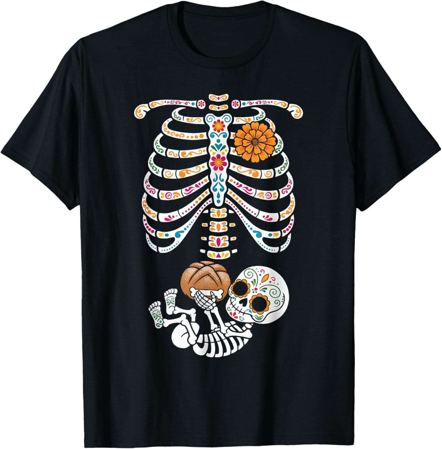 Pregnancy Skeleton Dia De Los Muertos Mexican Unisex T-Shirt S