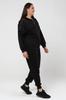 Women's Large Size Stoned Zippered Pocket Jogger Tracksuit Set Black