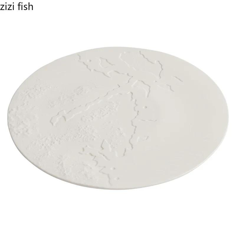 Rock Texture Relief Ceramic Flat Plate Circular Dessert Plate Steak Plate Serving Plates Molecular Cuisine Creative Tableware