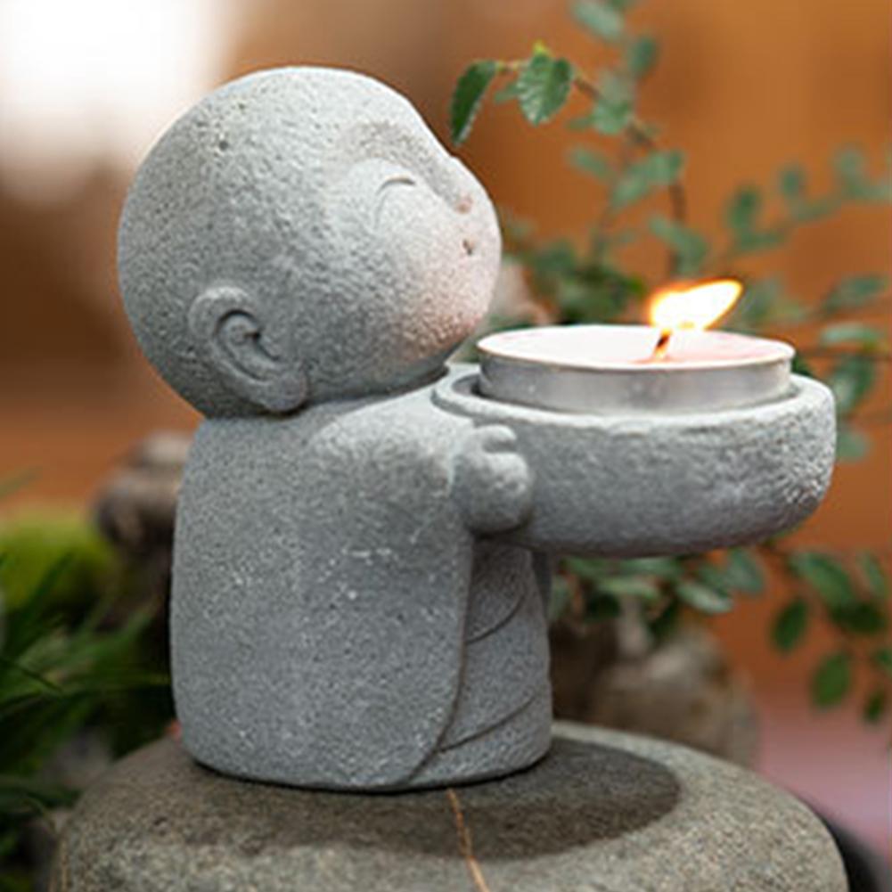 Teelichthalter Kleine Buddha-Statue Kerzenhalter Niedliche Teelicht-Buddha-Figur Kerzenständer Zuhause Chinesische Dekoration