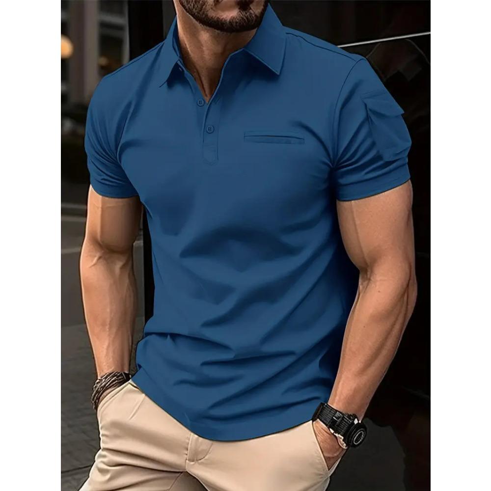 Men's Daily Casual Polo Shirt with Collar Buckle