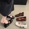 Retro čtvercová hlava světlo ústa silný podpatek jediné boty dámské jaro a podzim nové francouzské večerní vánek víla měkká kůže Mary Jane malé kožené sh