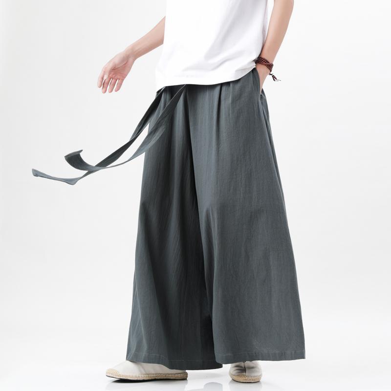 Pantalones de Lino y Algodón de Pierna Ancha Estilo Chino Retro Japonés Harajuku para Hombre Verano Transpirables Streetwear Sueltos Casuales