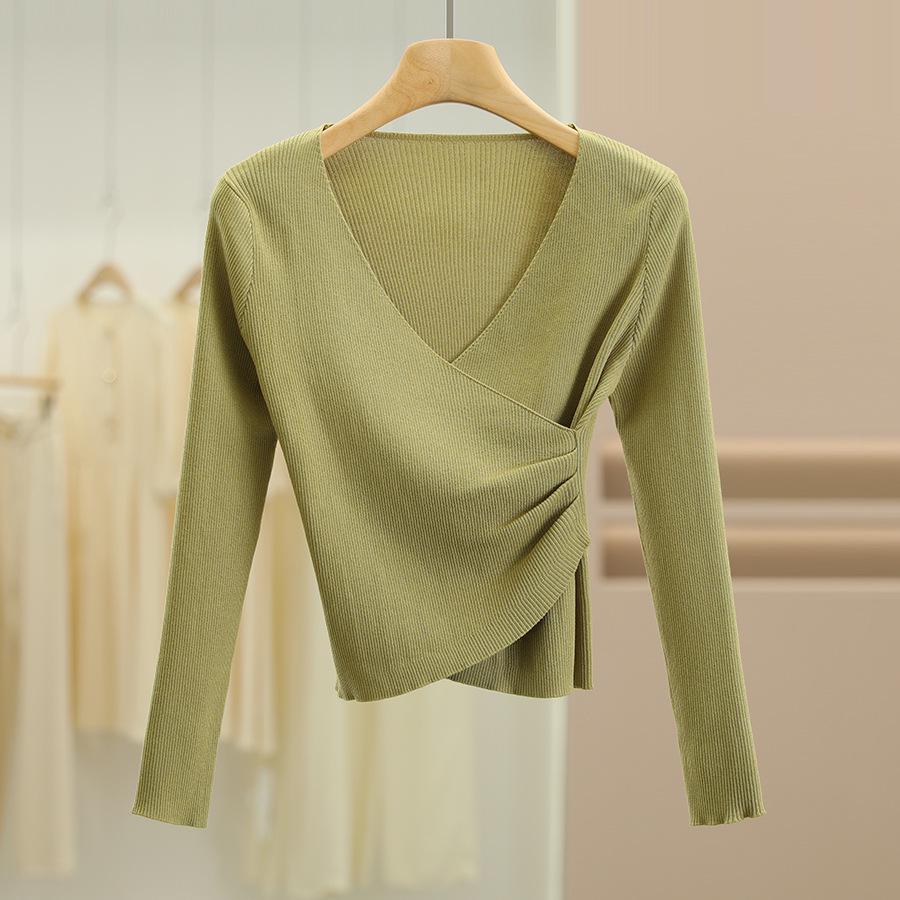 

Aussdo Brand: Temperamental V-Neck Slim Fit Knit Sweater for Autumn Medium жёлтый/горчичный