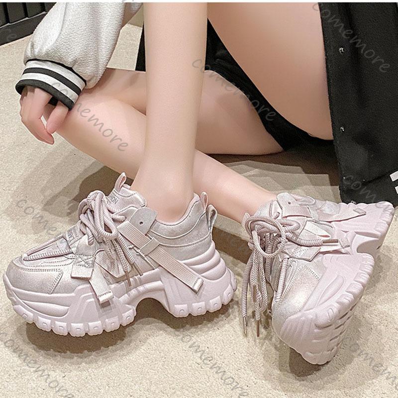Mode Comemore Damenschuhe Höherlegung Mode Dicke Sohle Sneaker Große Größe Schnürung Klobig Hoher Absatz Frühling Herbst Sportschuhe