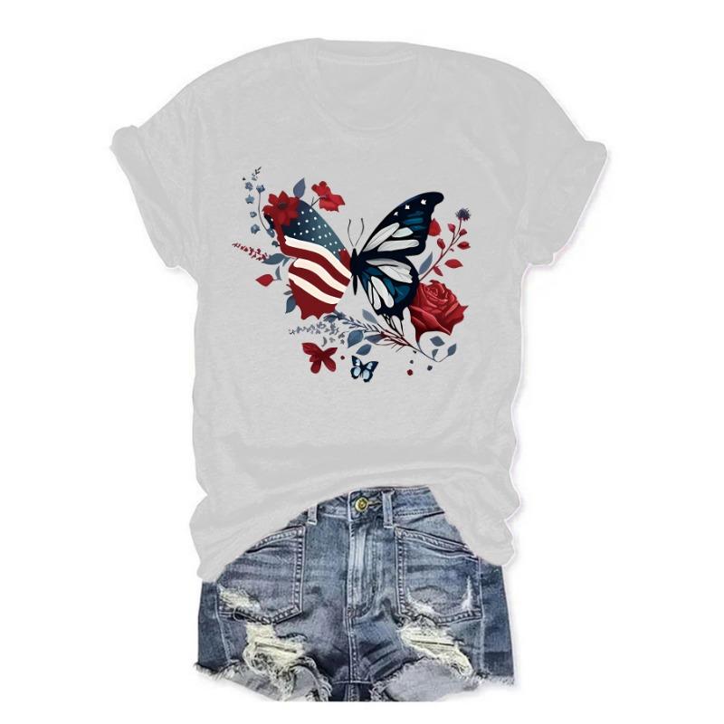 Women s Printed Round-neck Short-sleeved Fashionable T-shirt S